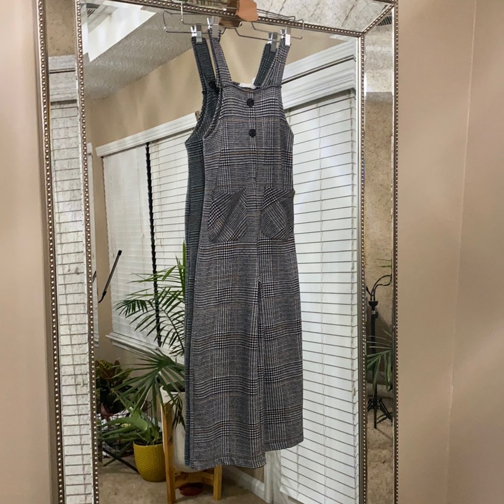 Zara kids plaid wide leg overalls with pockets